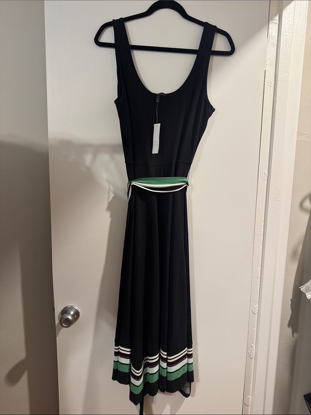 White House Black Market Black Maxi Dress with Green & White Waistband